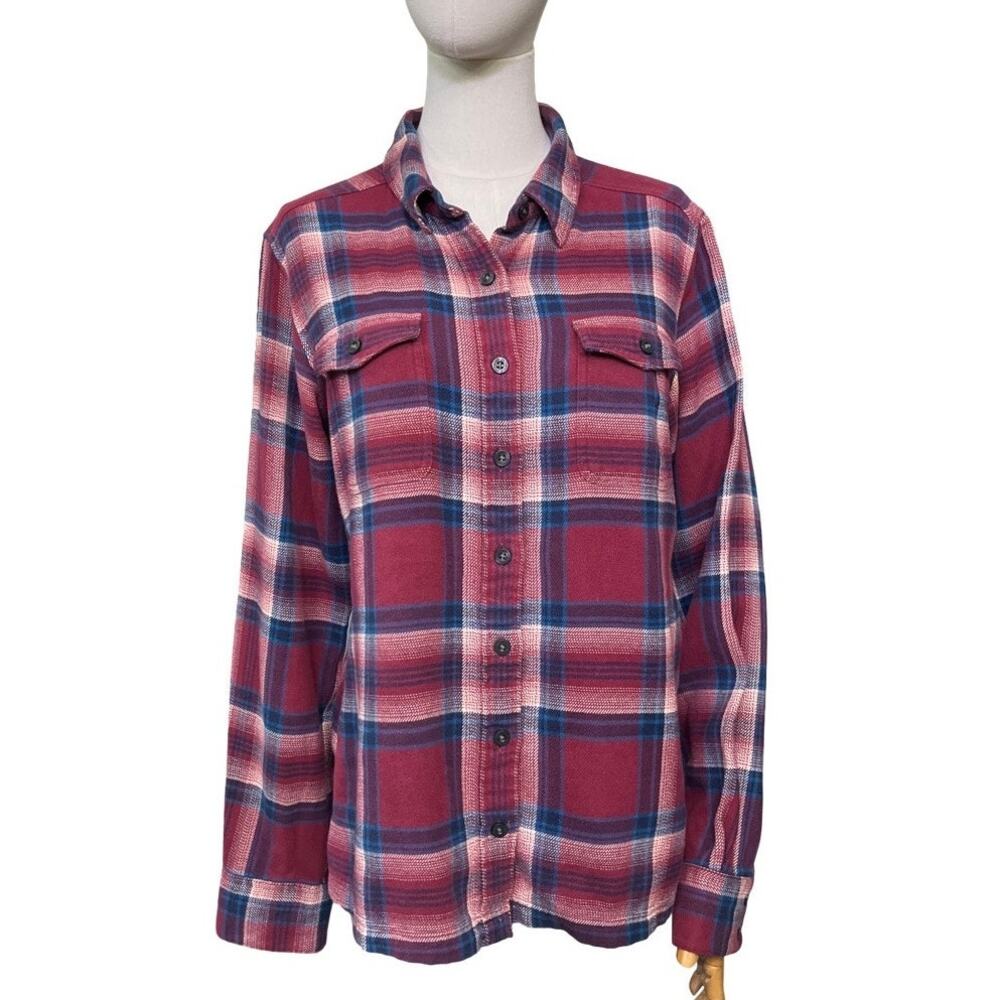 Patagonia Organic Cotton Plaid Flannel Shirt Women Size 10 Red Blue Gorpcore